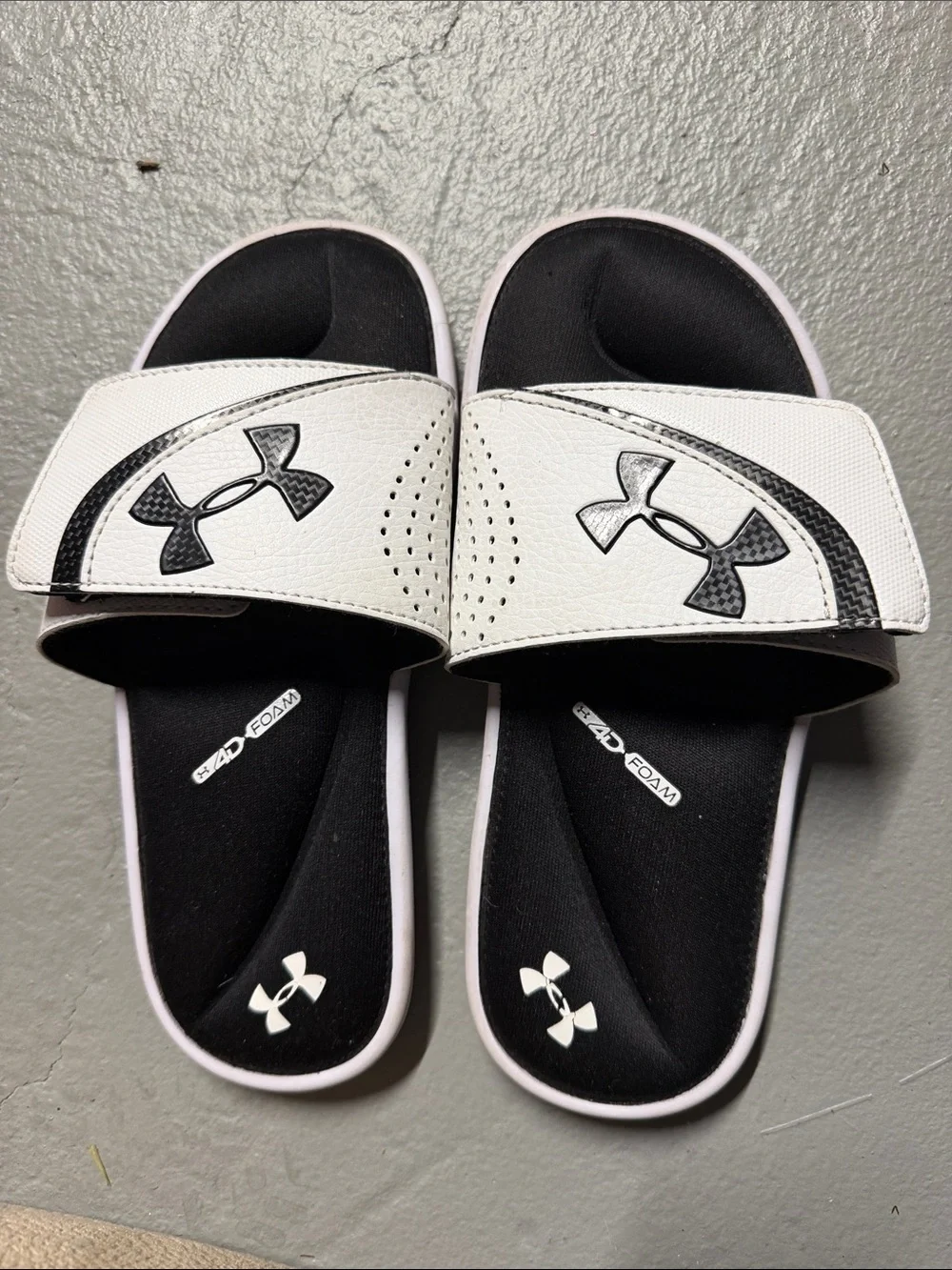Under Armour Kids Black and White Slide Sandals with Logo Strap